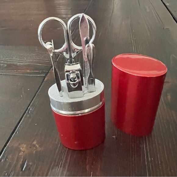 Stylish Silver Manicure Set with Red Case - Picture 4 of 5